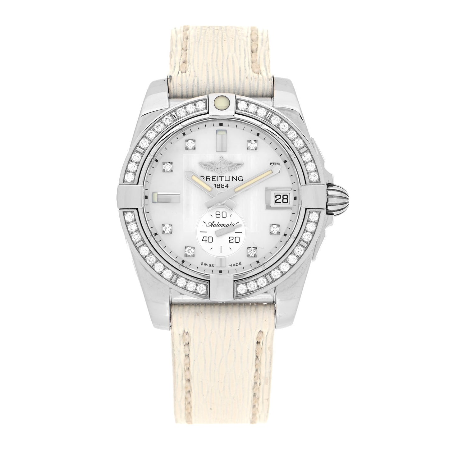 Stainless Steel Calfskin Diamond Mother of Pearl 36mm Galactic Automatic Watch A37330