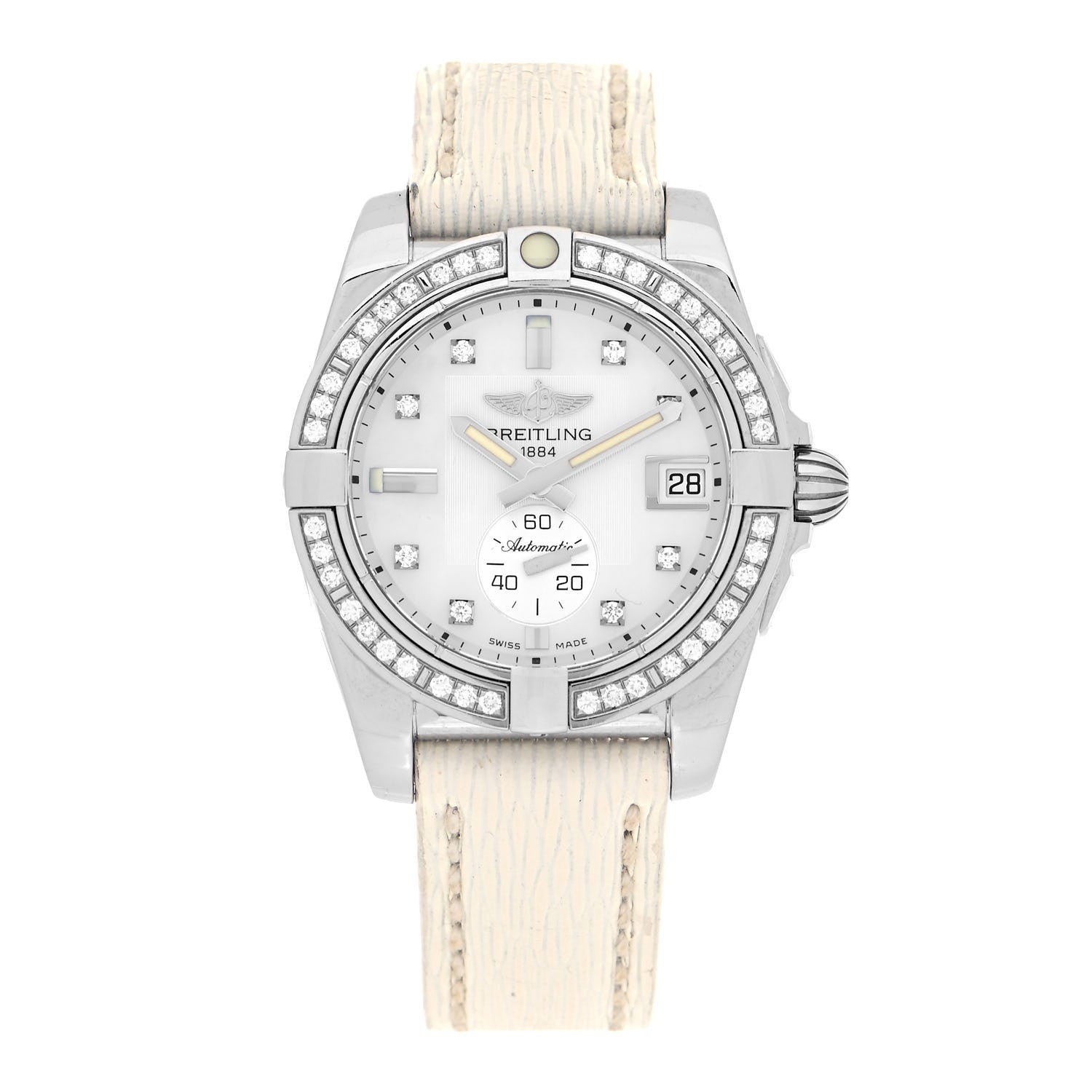 Breitling Stainless Steel Calfskin Diamond Mother of Pearl 36mm Galactic Automatic Watch A37330 1 of 5