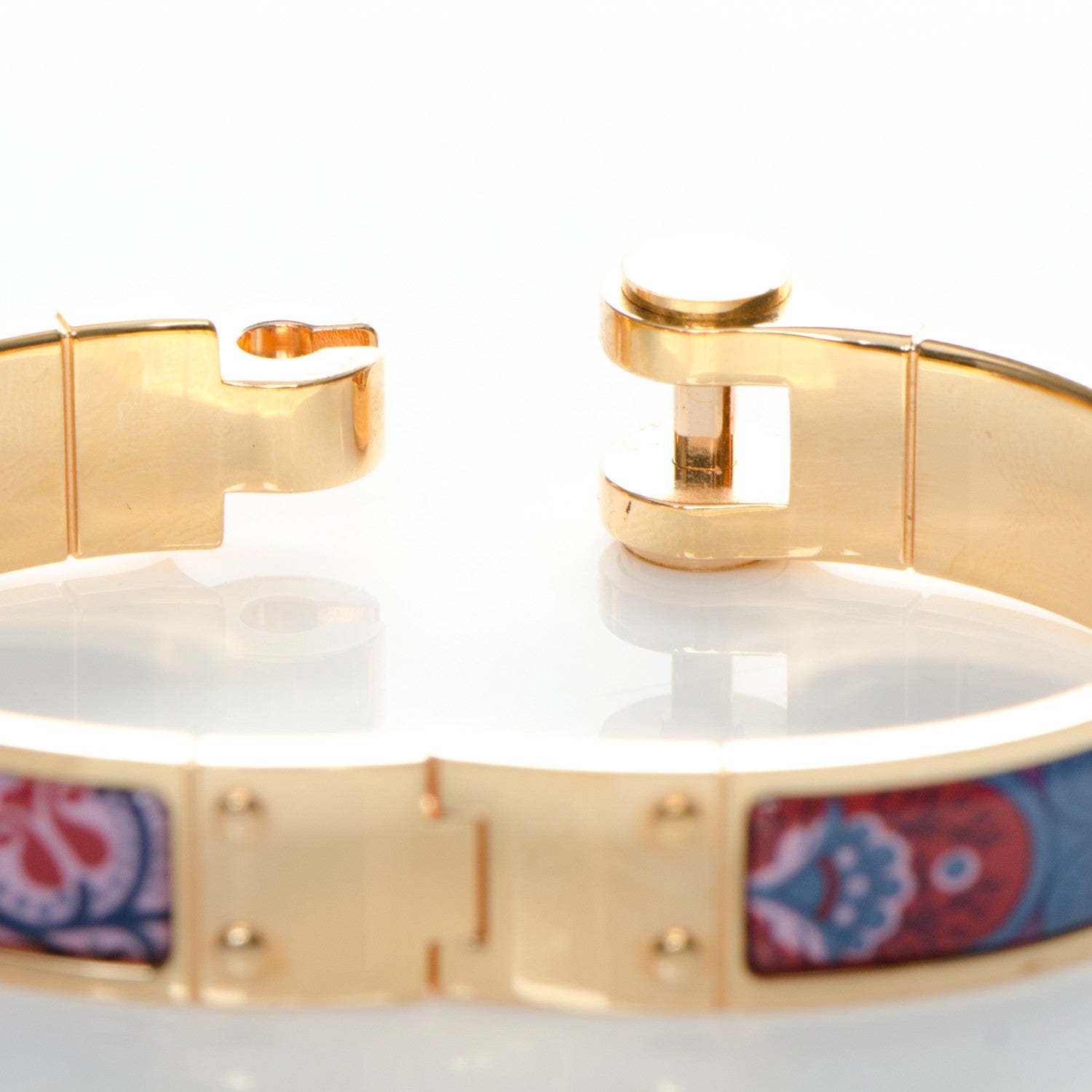 Hermes Enamel Printed Narrow Cachemire Fleuri Hinged Bracelet S Surnaturel 5 of 6