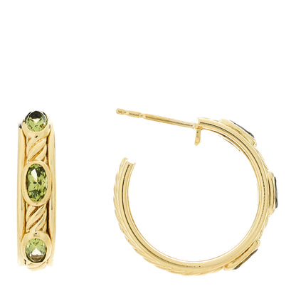 David Yurman 18K Yellow Gold Peridot Cable Hoop Earrings 1 of 4