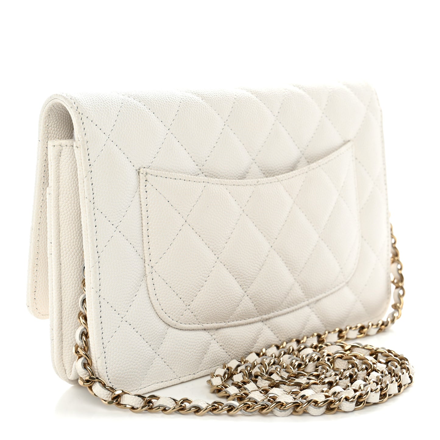 Caviar Quilted Wallet on Chain WOC White