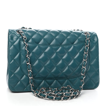 Chanel Caviar Quilted Jumbo Double Flap Dark Turquoise 2 of 10