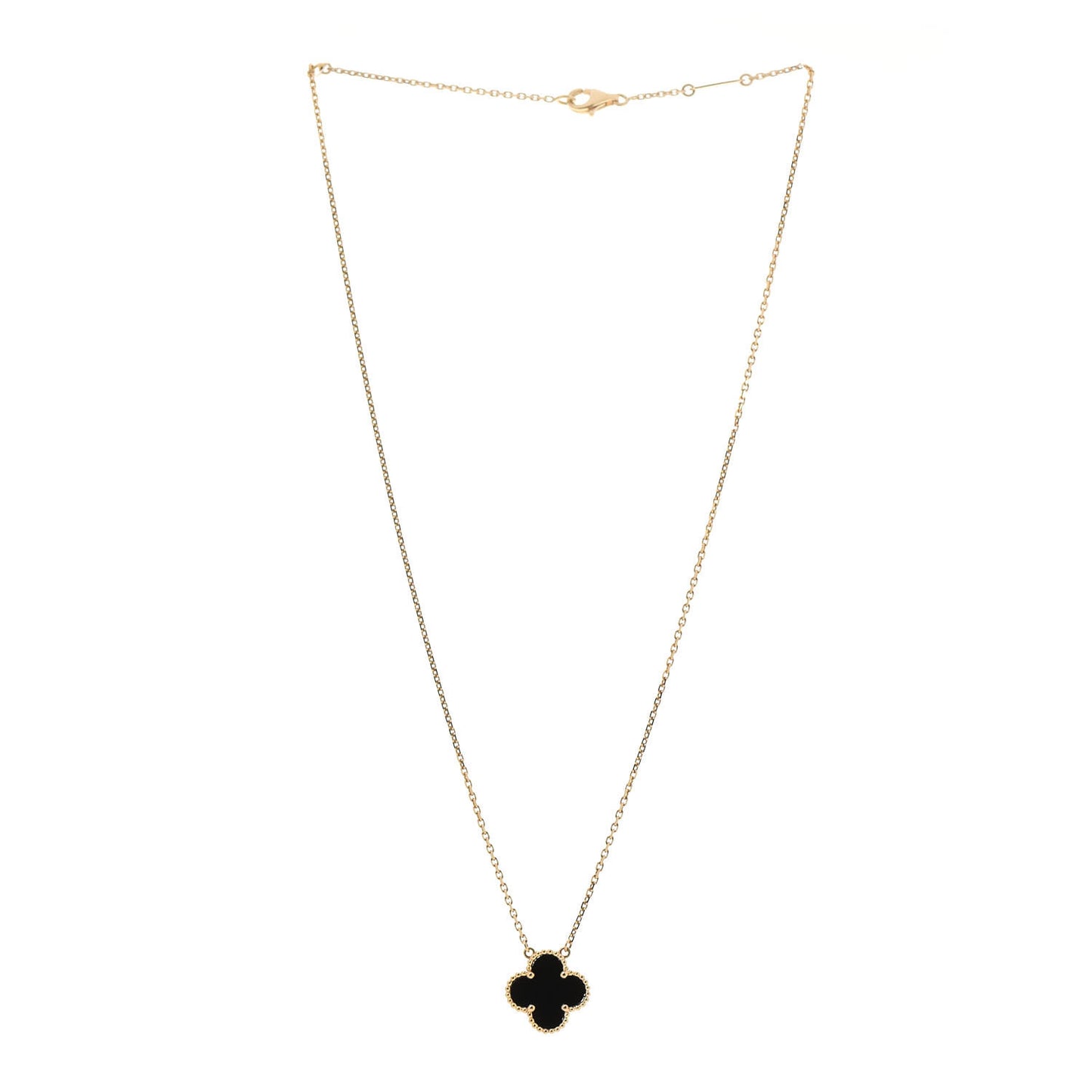 18K Yellow Gold Black Onyx Vintage Alhambra Pendant Necklace