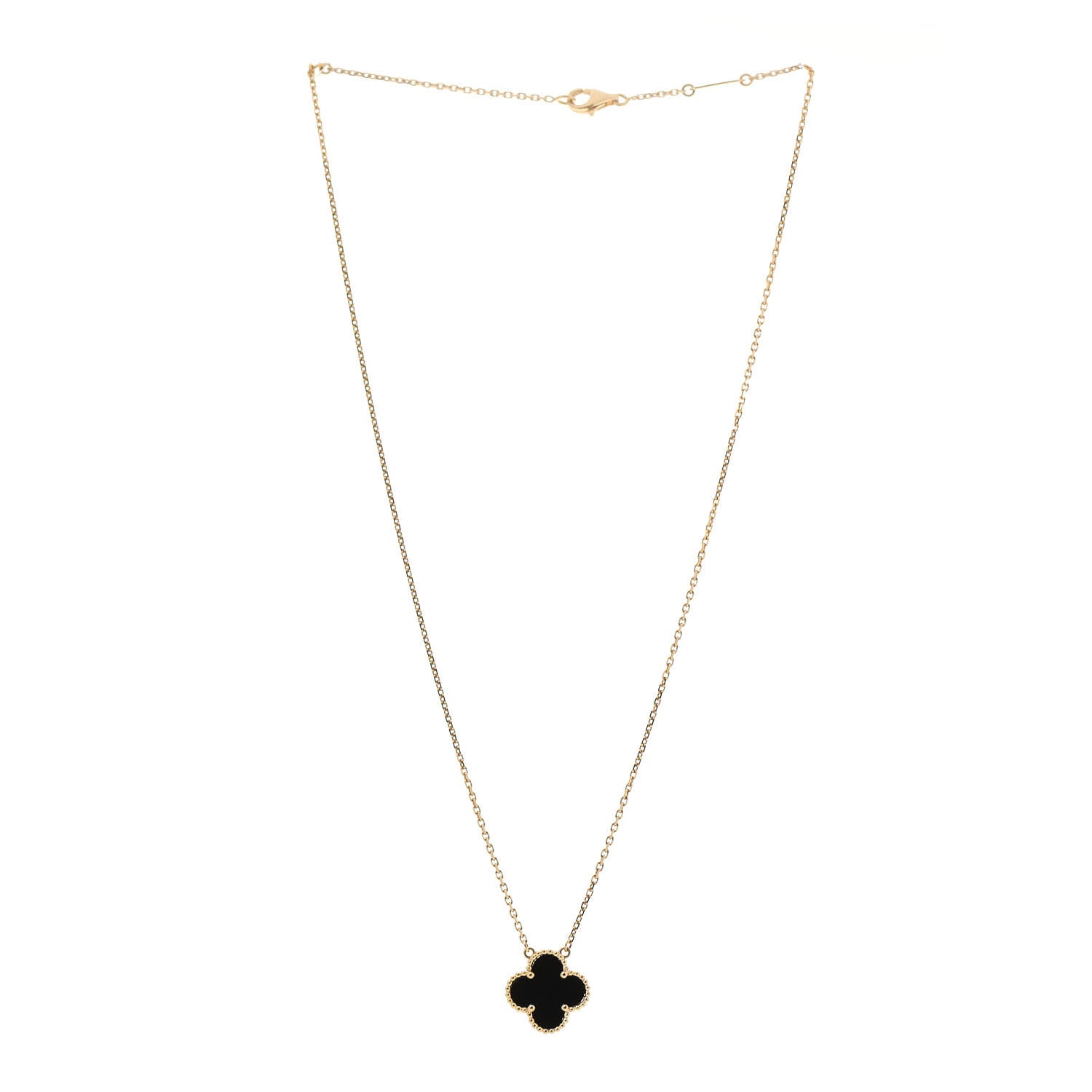 Van Cleef & Arpels 18K Yellow Gold Black Onyx Vintage Alhambra Pendant Necklace 3 of 6