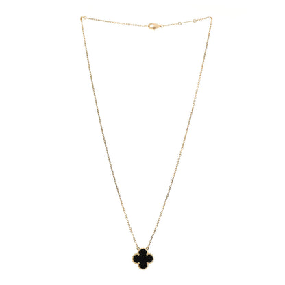 Van Cleef & Arpels 18K Yellow Gold Black Onyx Vintage Alhambra Pendant Necklace 3 of 6