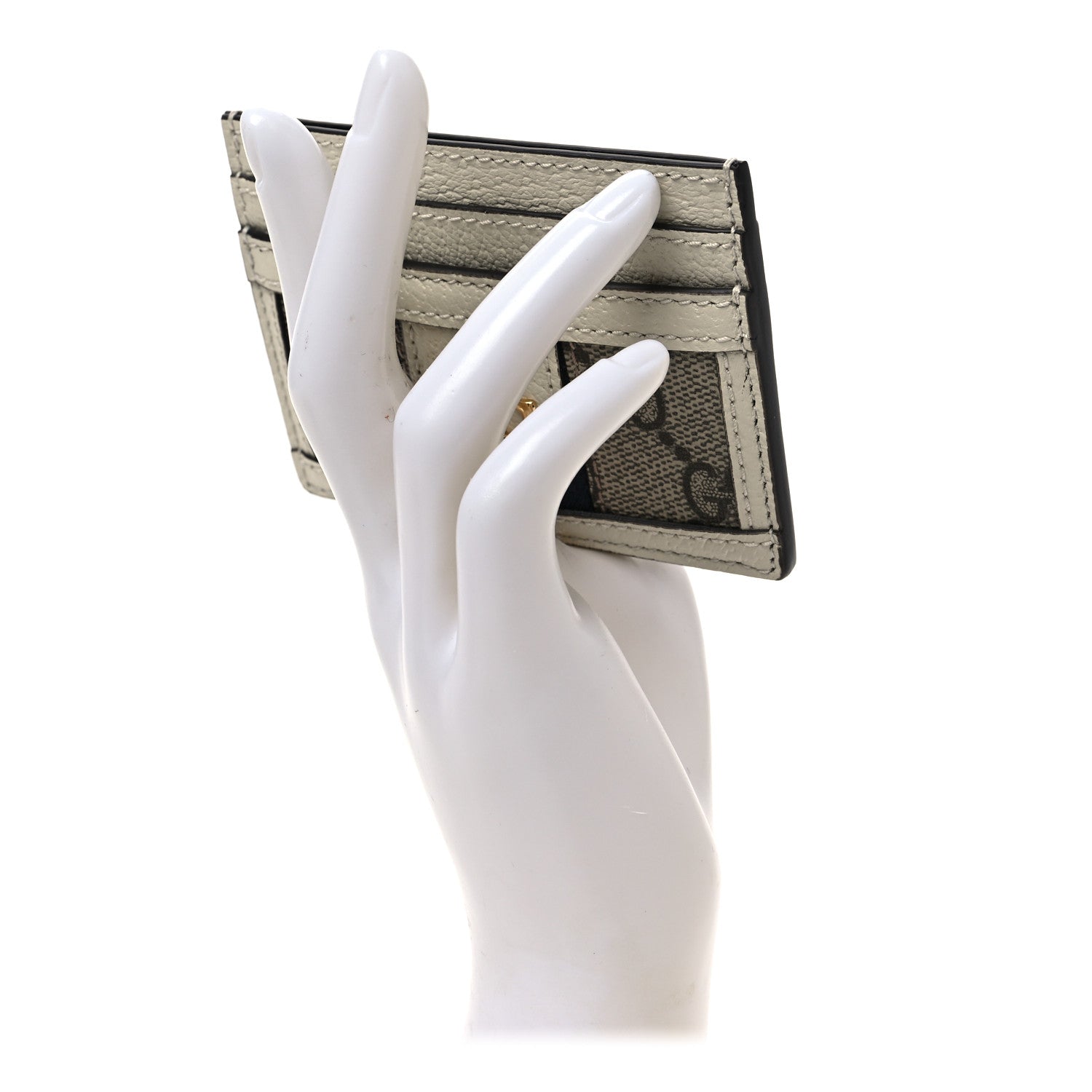 Gucci GG Supreme Monogram Textured Calfskin Web Ophidia Card Holder Beige Ebony Mystic White 2 of 6