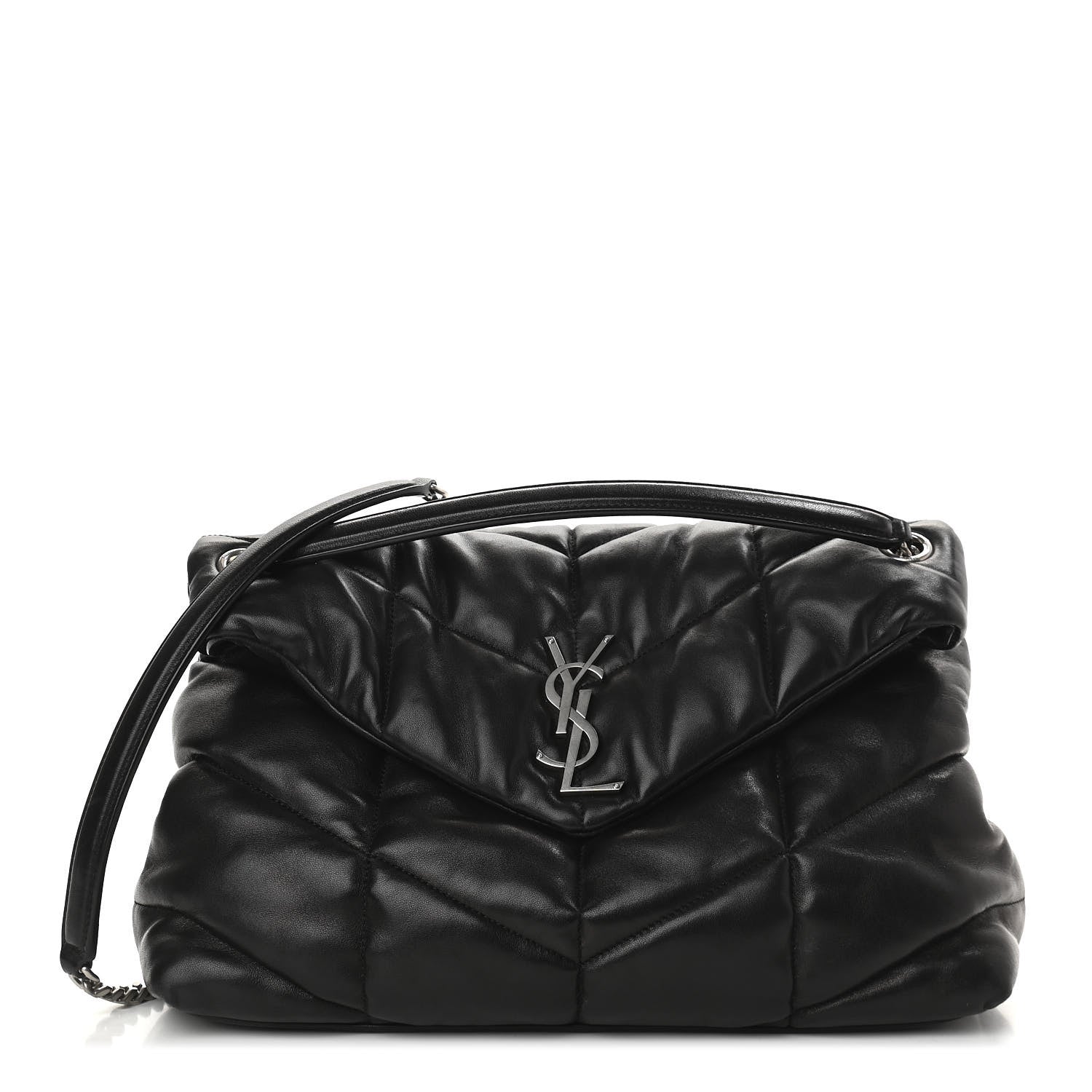 Saint Laurent Lambskin Quilted Medium Loulou Puffer Monogram Chain Satchel Black 1 of 9