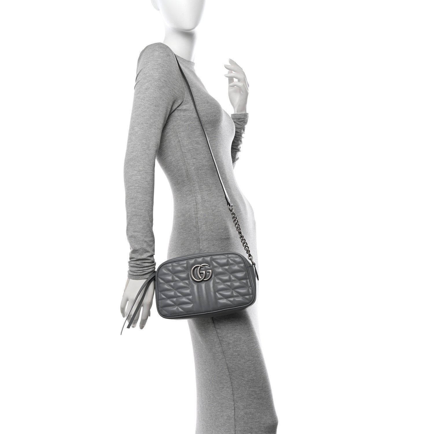 Gucci Calfskin Matelasse Aria Small GG Marmont Chain Shoulder Bag Deep Grey 2 of 10