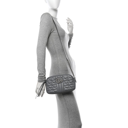 Gucci Calfskin Matelasse Aria Small GG Marmont Chain Shoulder Bag Deep Grey 2 of 10