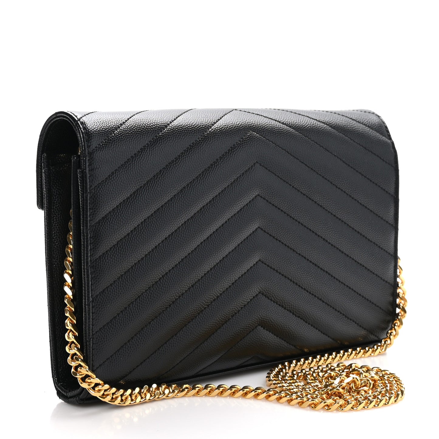 Grain De Poudre Matelasse Chevron Monogram Chain Wallet Black