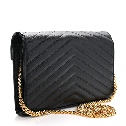 Saint Laurent Grain De Poudre Matelasse Chevron Monogram Chain Wallet Black 3 of 9
