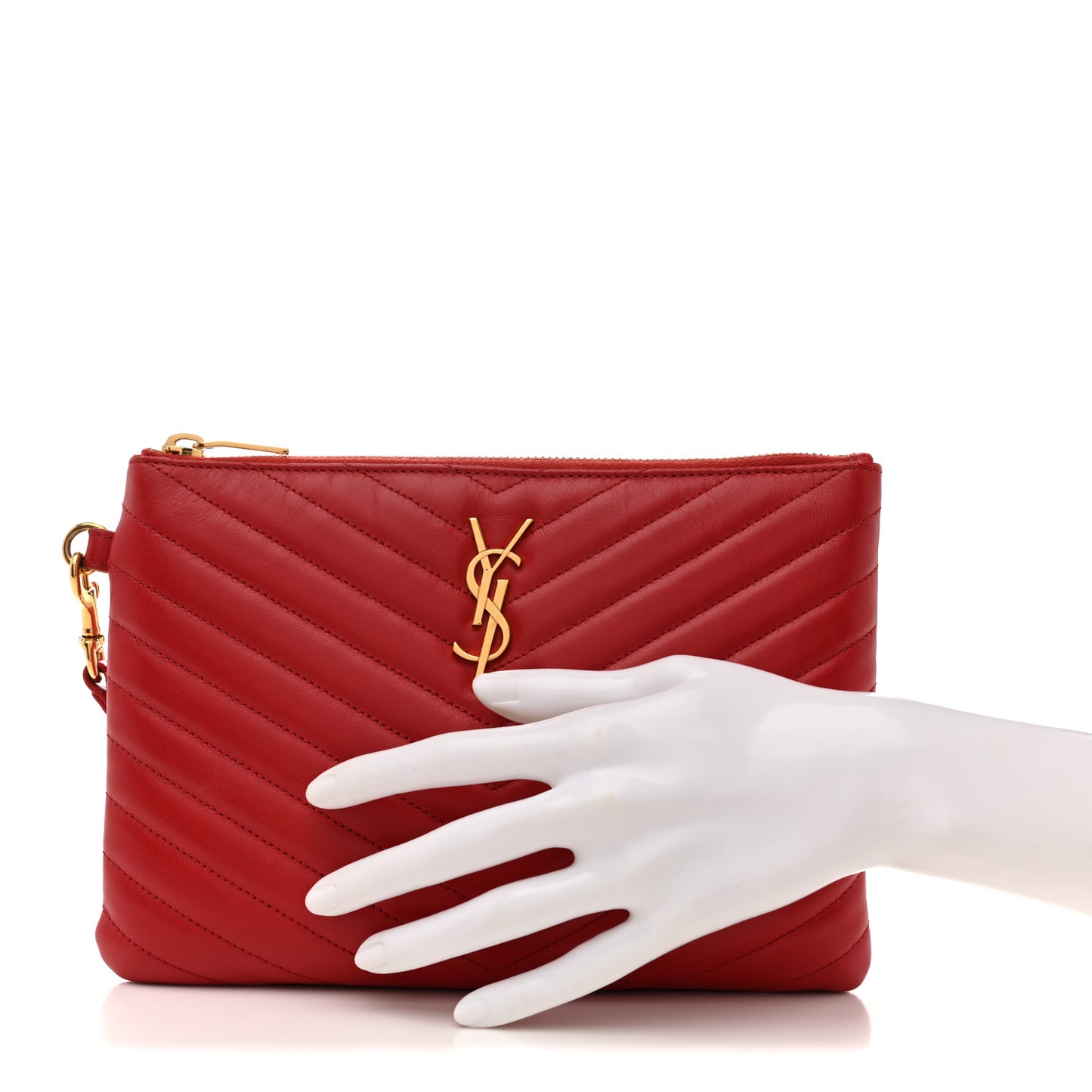 Calfskin Matelasse Chevron Monogram A5 Wristlet Bandana Red