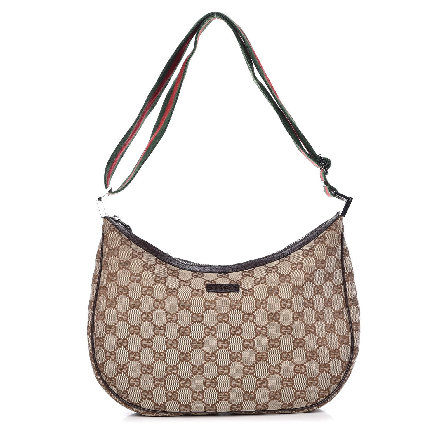 Gucci Monogram Web Medium Half Moon Hobo Dark Brown 1 of 9
