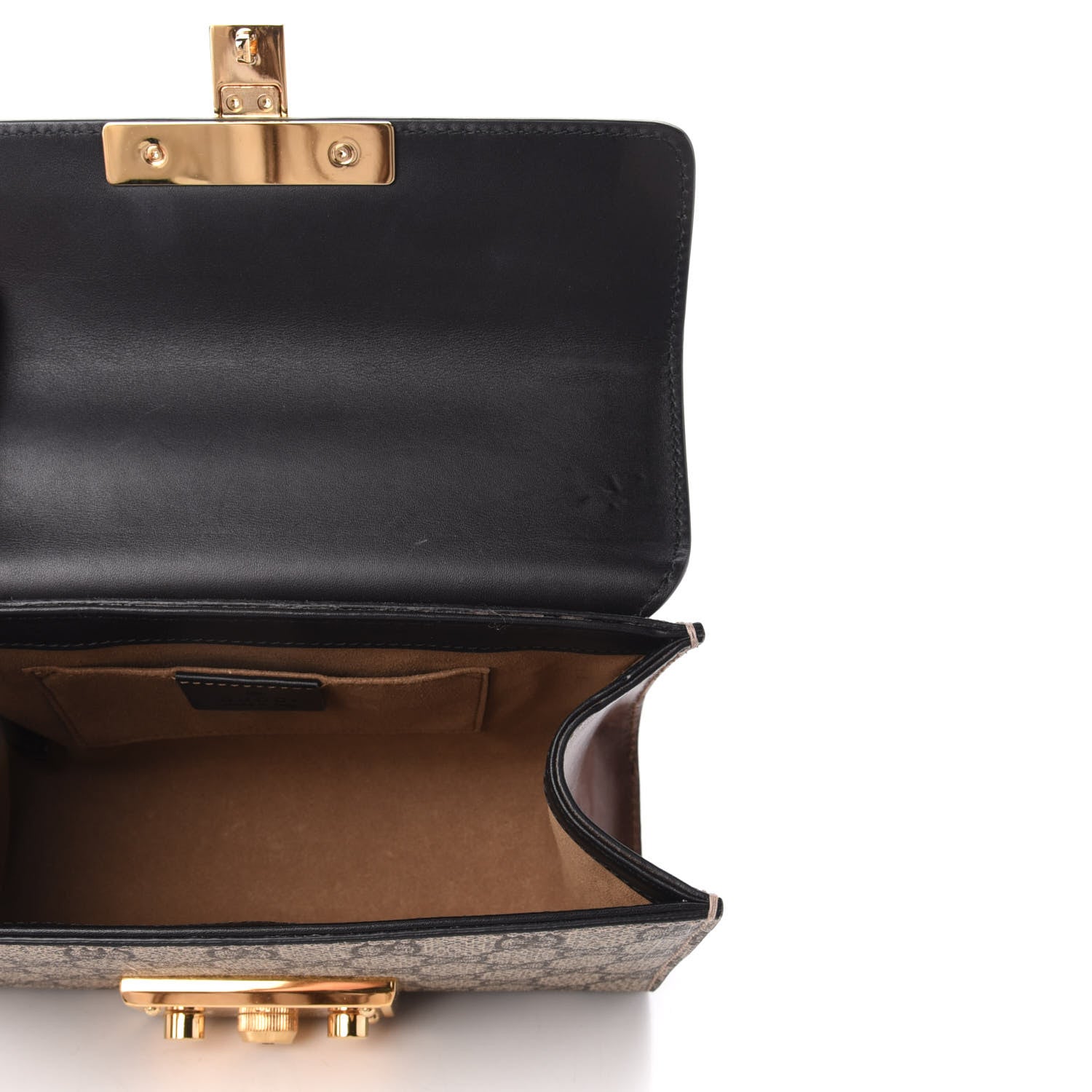 Gucci GG Supreme Monogram Calfskin Small Padlock Shoulder Bag Beige Black Cuir 6 of 10