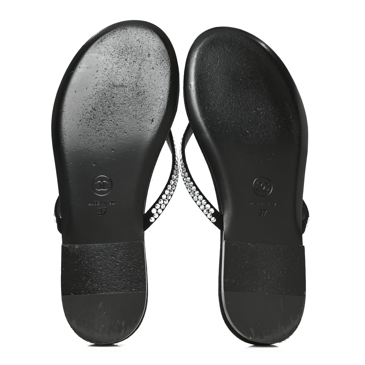 Chanel Suede Kidskin Strass CC Thong Sandals 37 Black 6 of 8