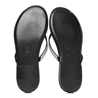 Chanel Suede Kidskin Strass CC Thong Sandals 37 Black 6 of 8