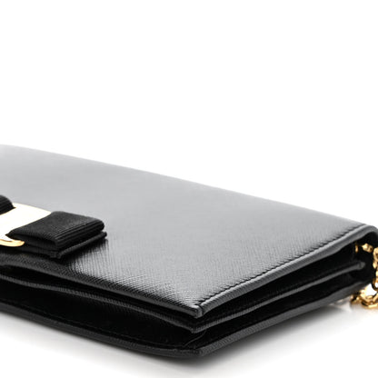 Salvatore Ferragamo Calfskin Vara Wallet On Chain Black 10 of 11