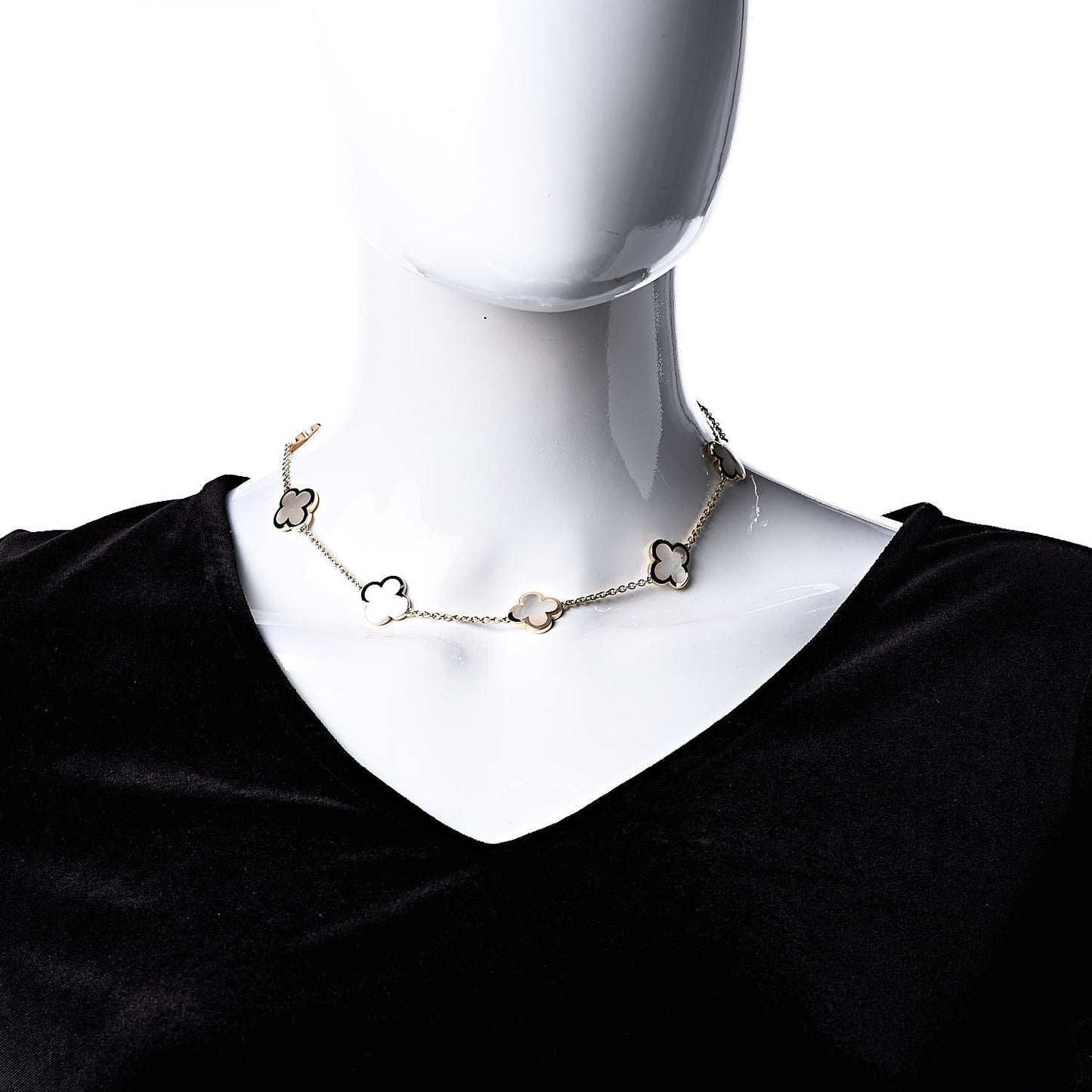 18K Yellow Gold Mother of Pearl 9 Motifs Pure Alhambra Pendant Necklace