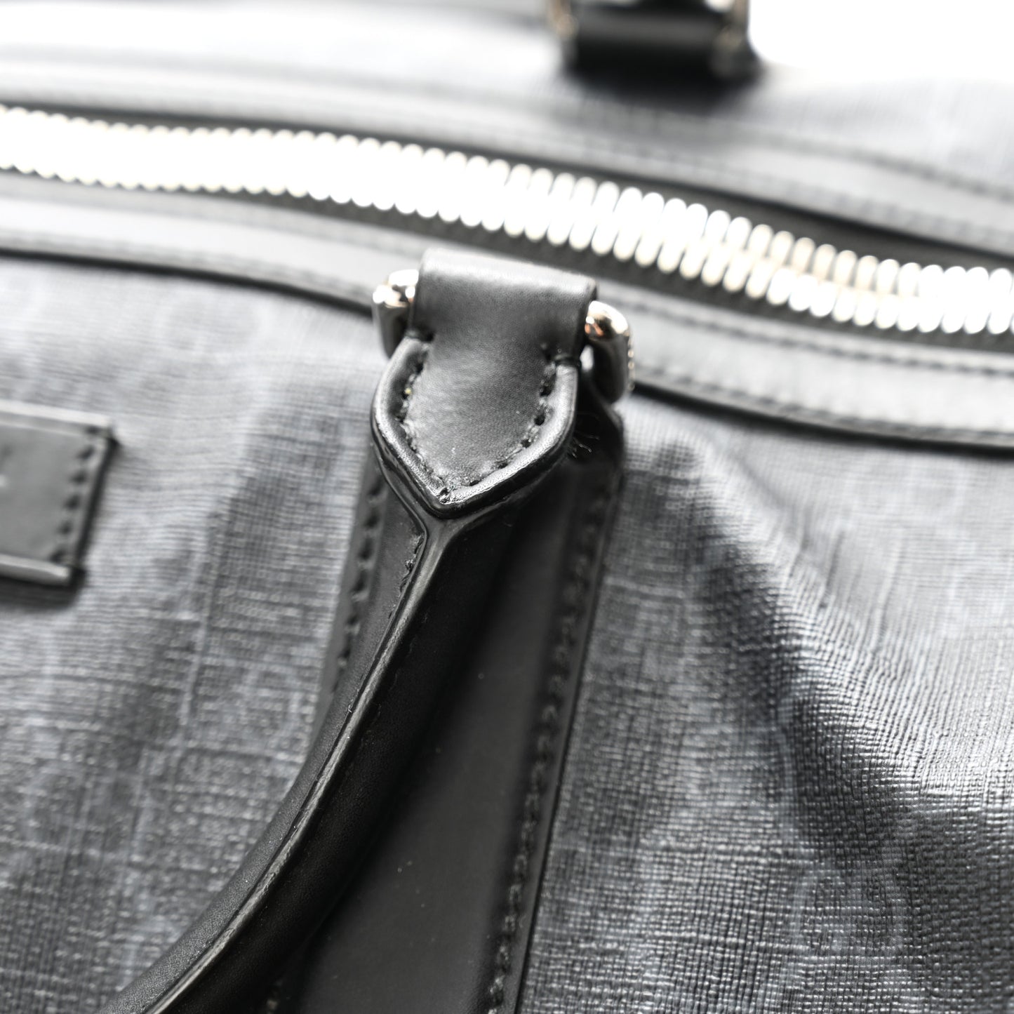 Soft GG Supreme Monogram Appia Calfskin Web Large Carry On Duffle Bag Black Grey