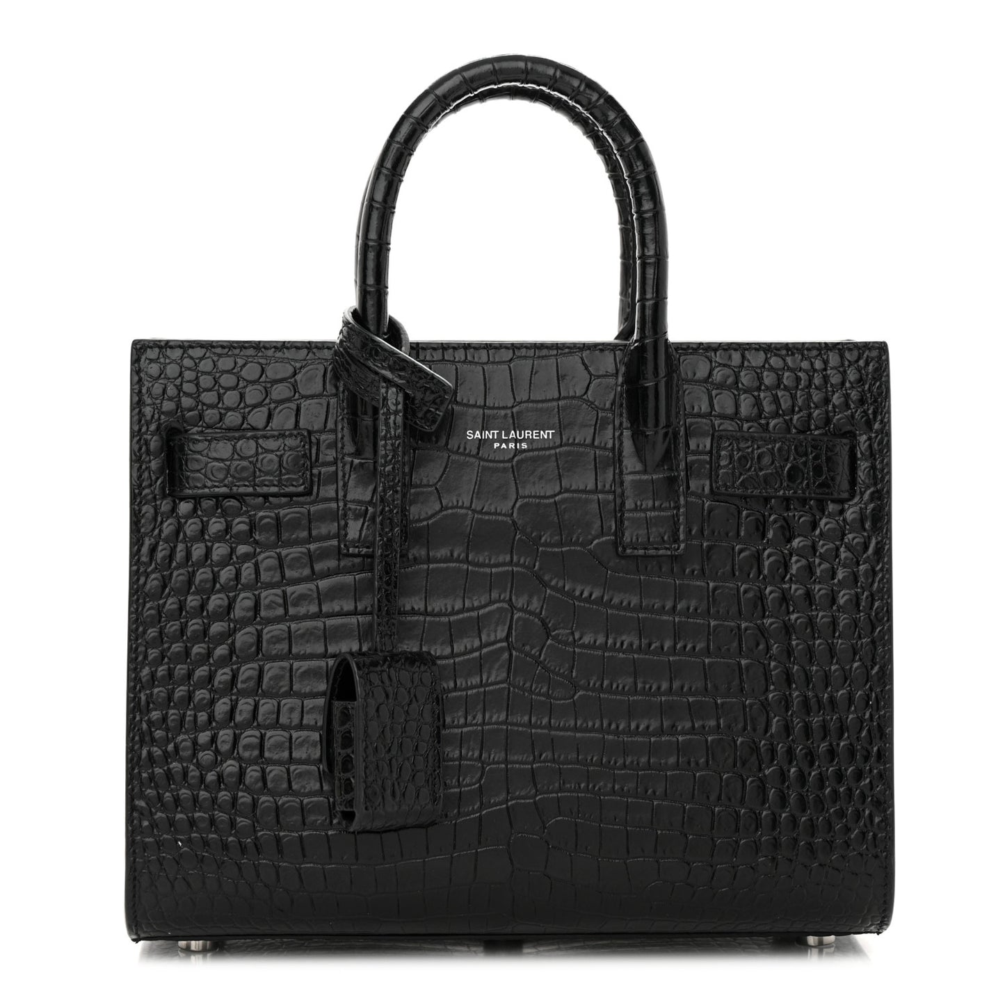 Calfskin Crocodile Embossed Nano Sac De Jour Black