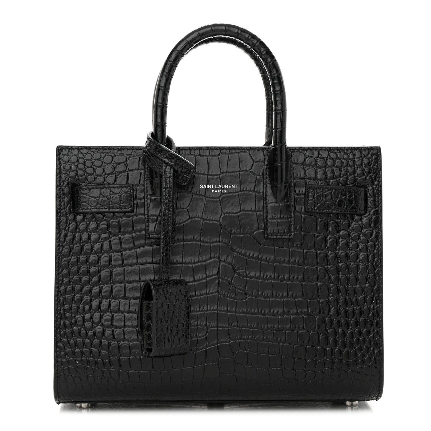 Saint Laurent Calfskin Crocodile Embossed Nano Sac De Jour Black 1 of 15