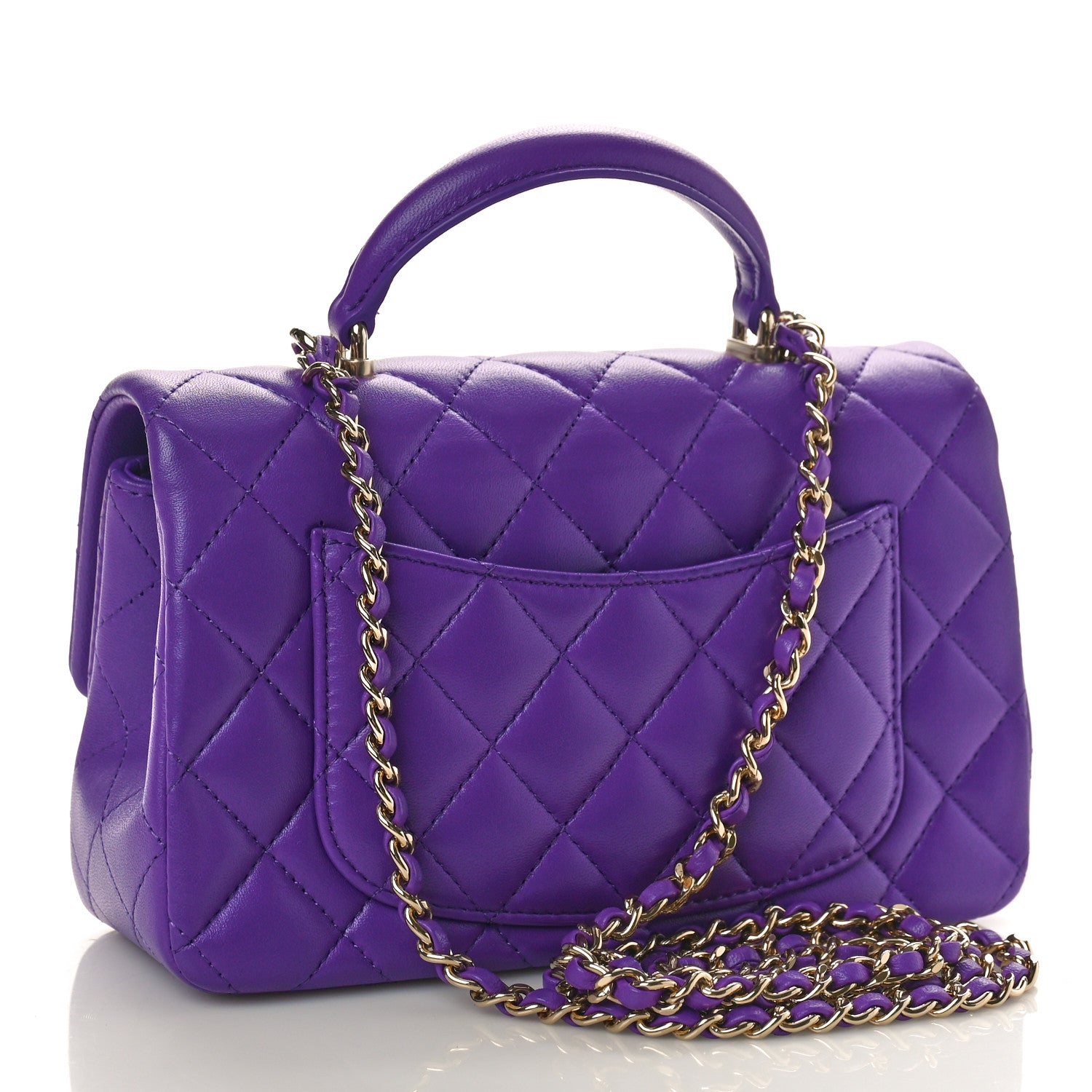 Chanel Lambskin Quilted Mini Top Handle Rectangular Flap Dark Purple 3 of 11