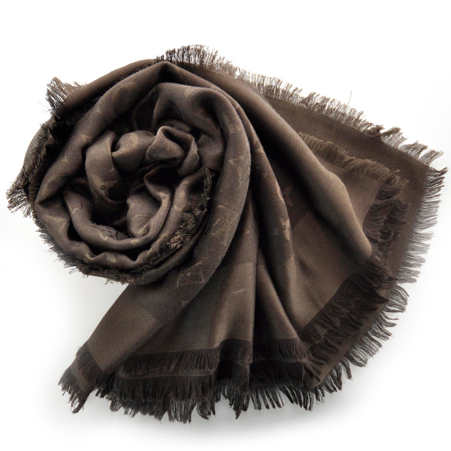 Wool Silk Monogram Shawl Brown