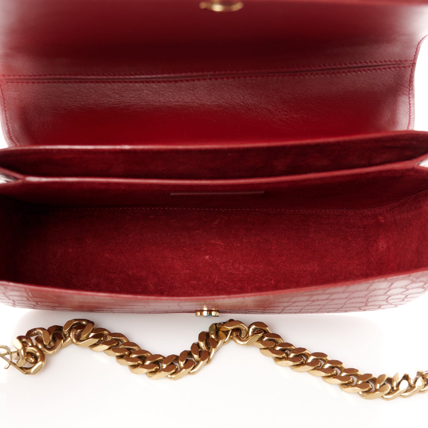 Calfskin Crocodile Embossed Elise Chain Shoulder Bag Red