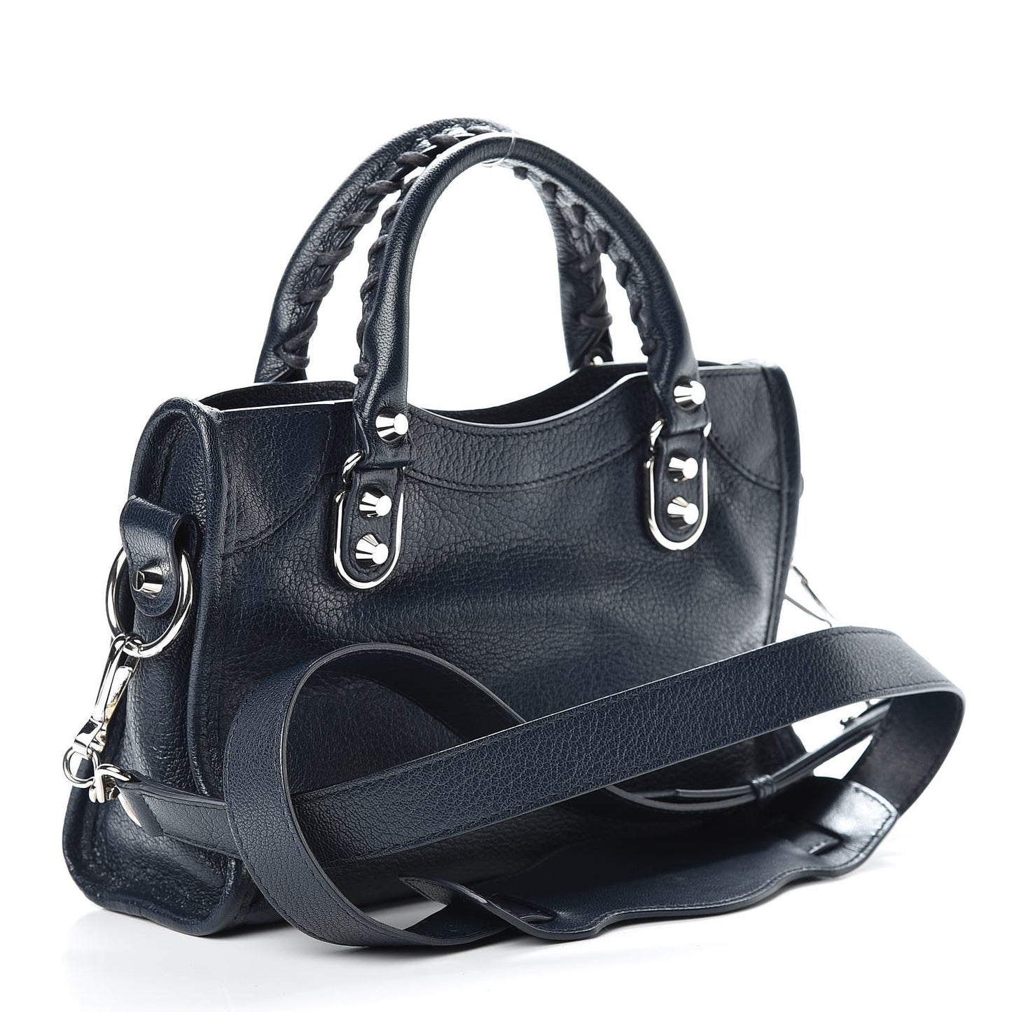 Chevre Silver Metallic Edge Hardware Mini City Bleu Nuit Dark Sea