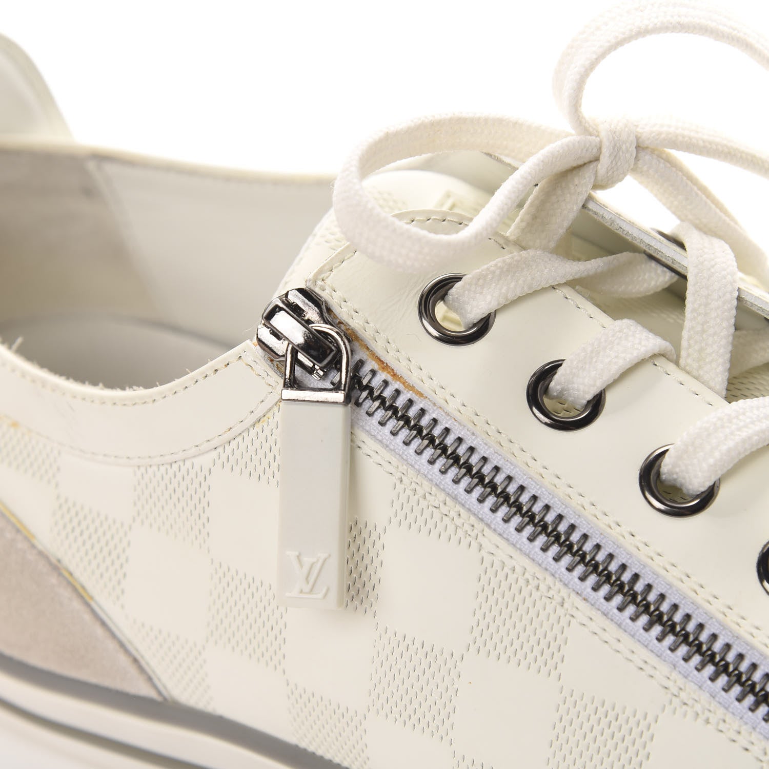 Louis Vuitton Calfskin Suede Damier Infini Mens Aventure Zip Up Sneaker 9 White 9 of 12
