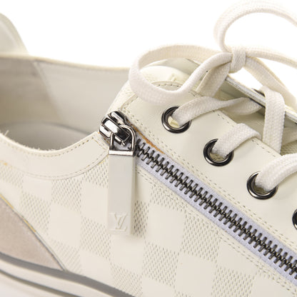 Louis Vuitton Calfskin Suede Damier Infini Mens Aventure Zip Up Sneaker 9 White 9 of 12
