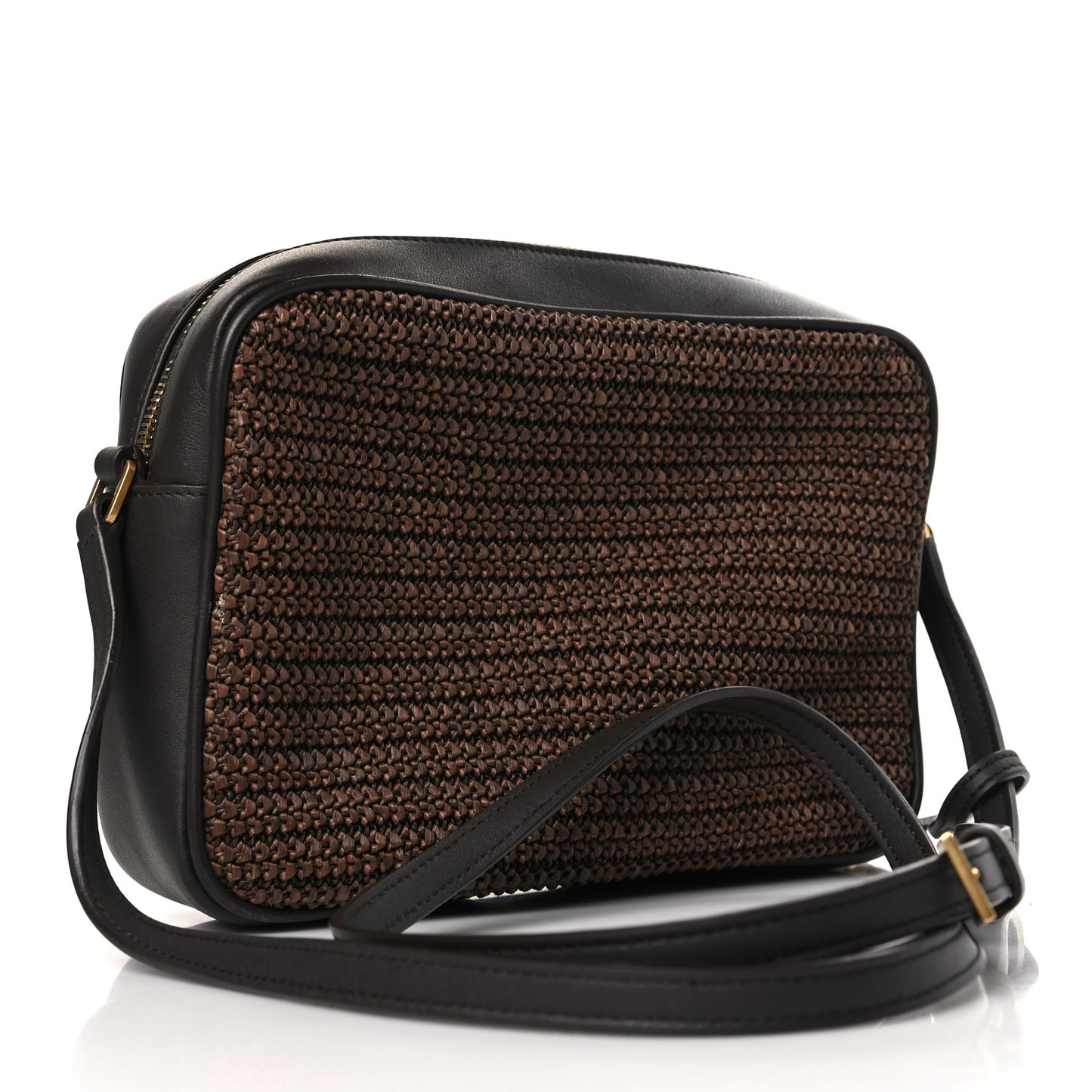 Raffia Canvas Monogram Lou Camera Bag Dark Chocolate