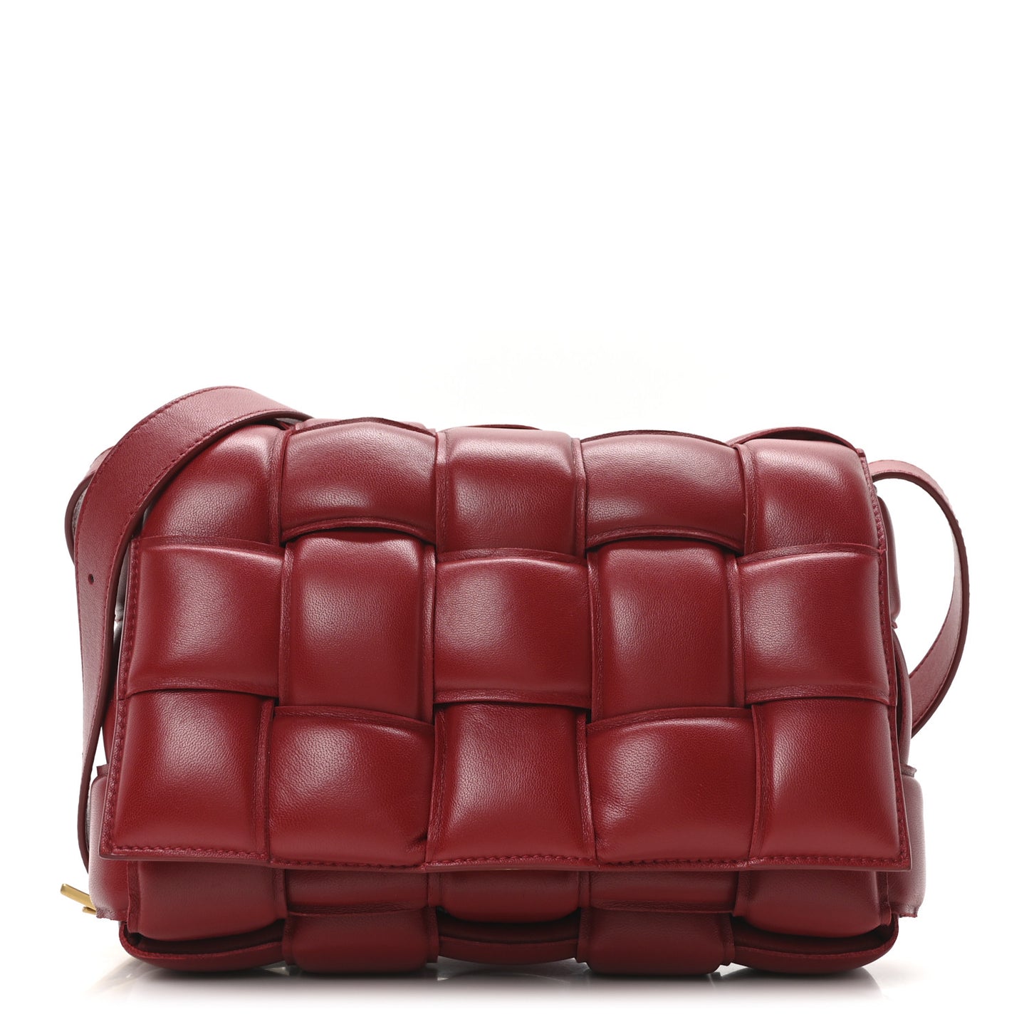 Nappa Maxi Intreccio Padded Cassette Crossbody Bag Dark Red
