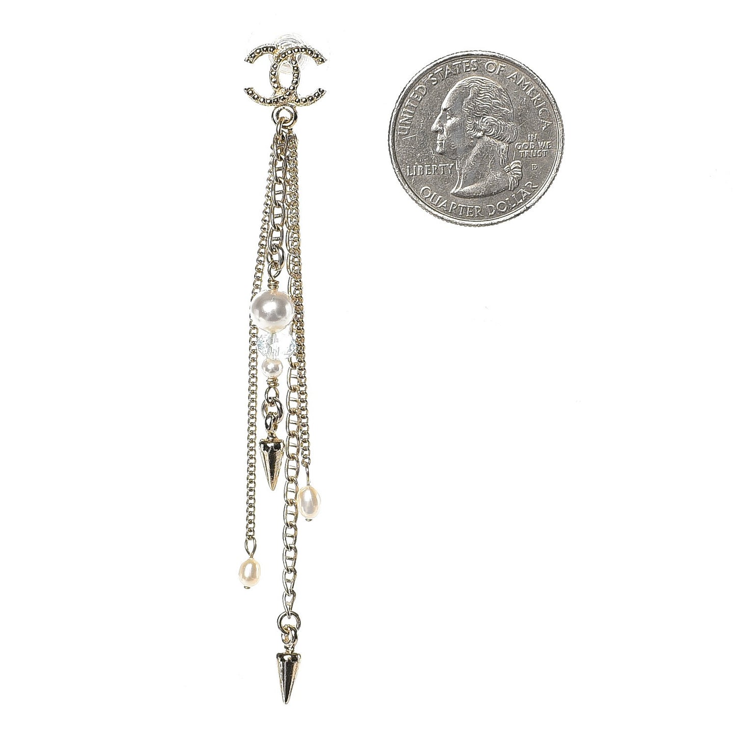 Pearl Beaded CC Drop Earrings Gold