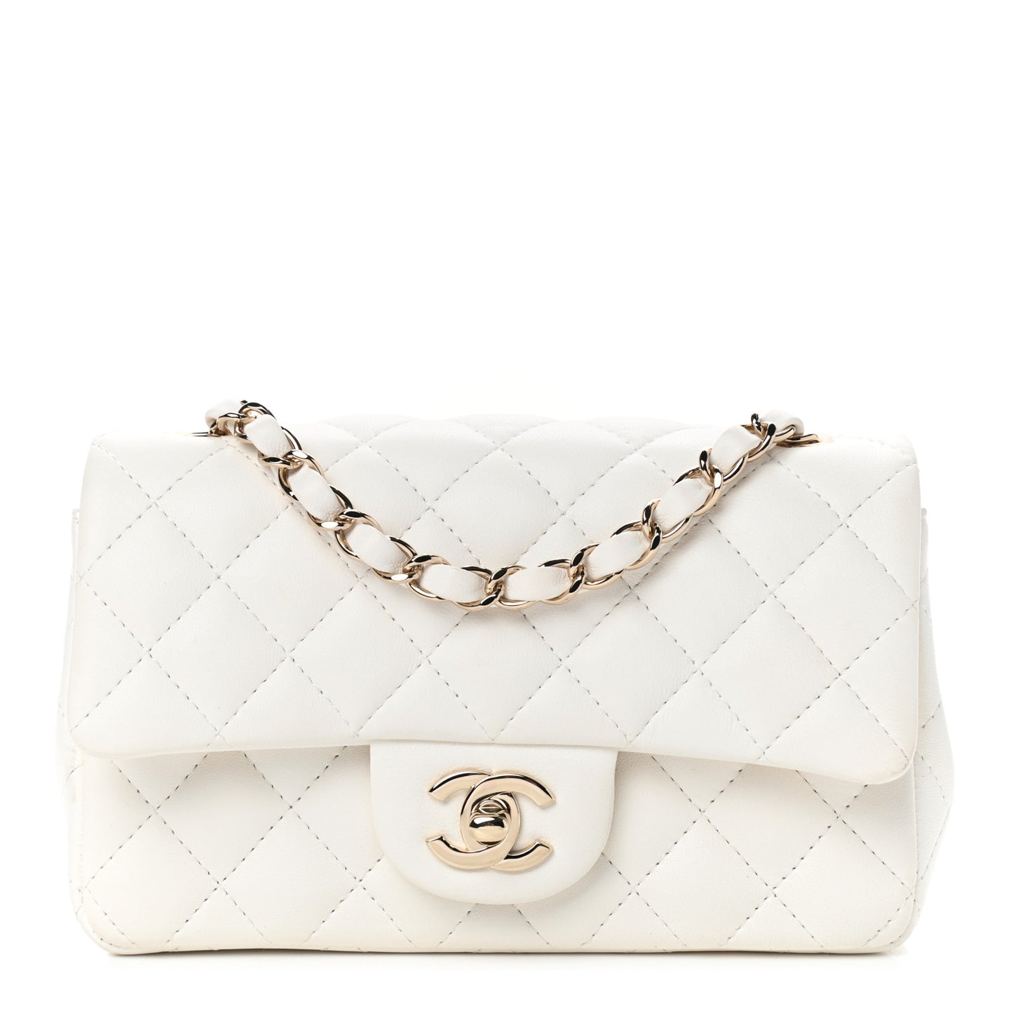 Lambskin Quilted Mini Rectangular Flap White