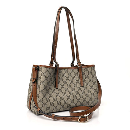 Gucci GG Supreme Monogram Emblem Medium Tote Bag Beige Dark Brown 3 of 10