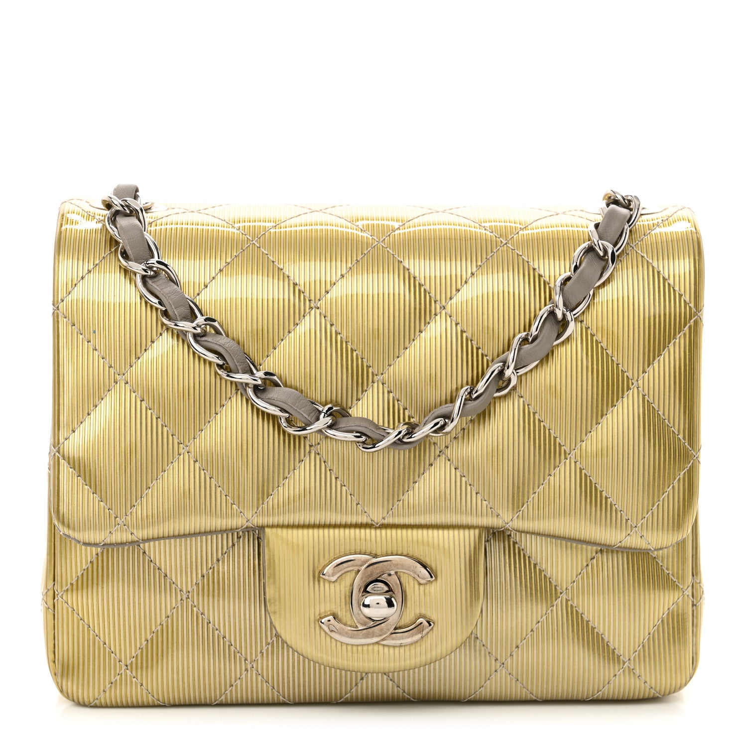 Chanel Striated Patent Quilted Mini Square Flap Beige 1 of 10