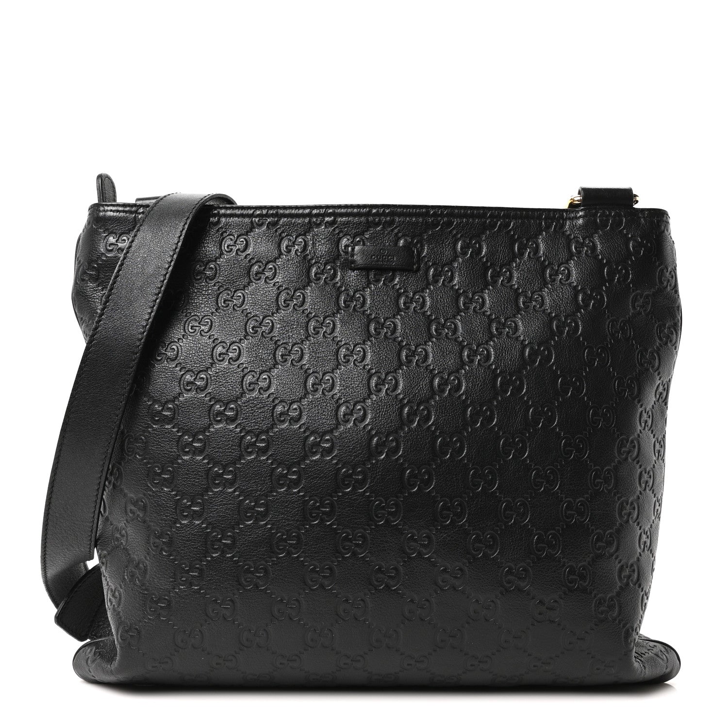Gucci Guccissima Medium Flat Messenger Bag Black 1 of 10