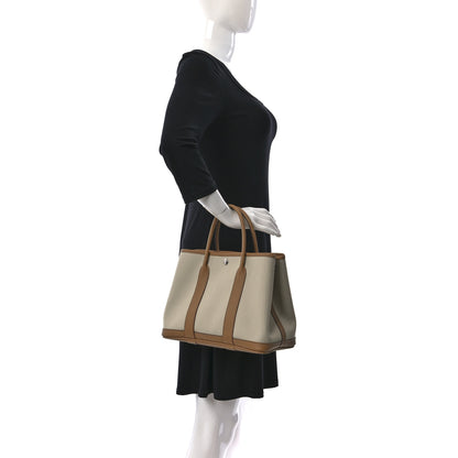 Hermes Toile Militaire Vache Country Garden Party 30 TPM Tote Beton Biscuit 2 of 11