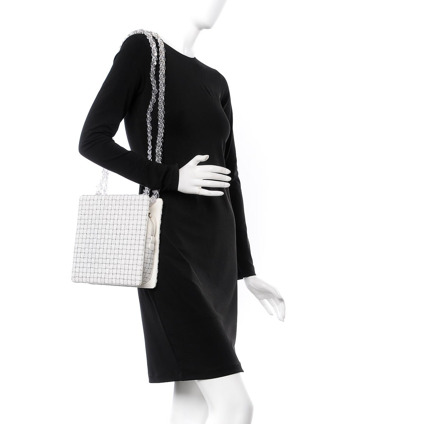 Tweed Zip Tote White Black