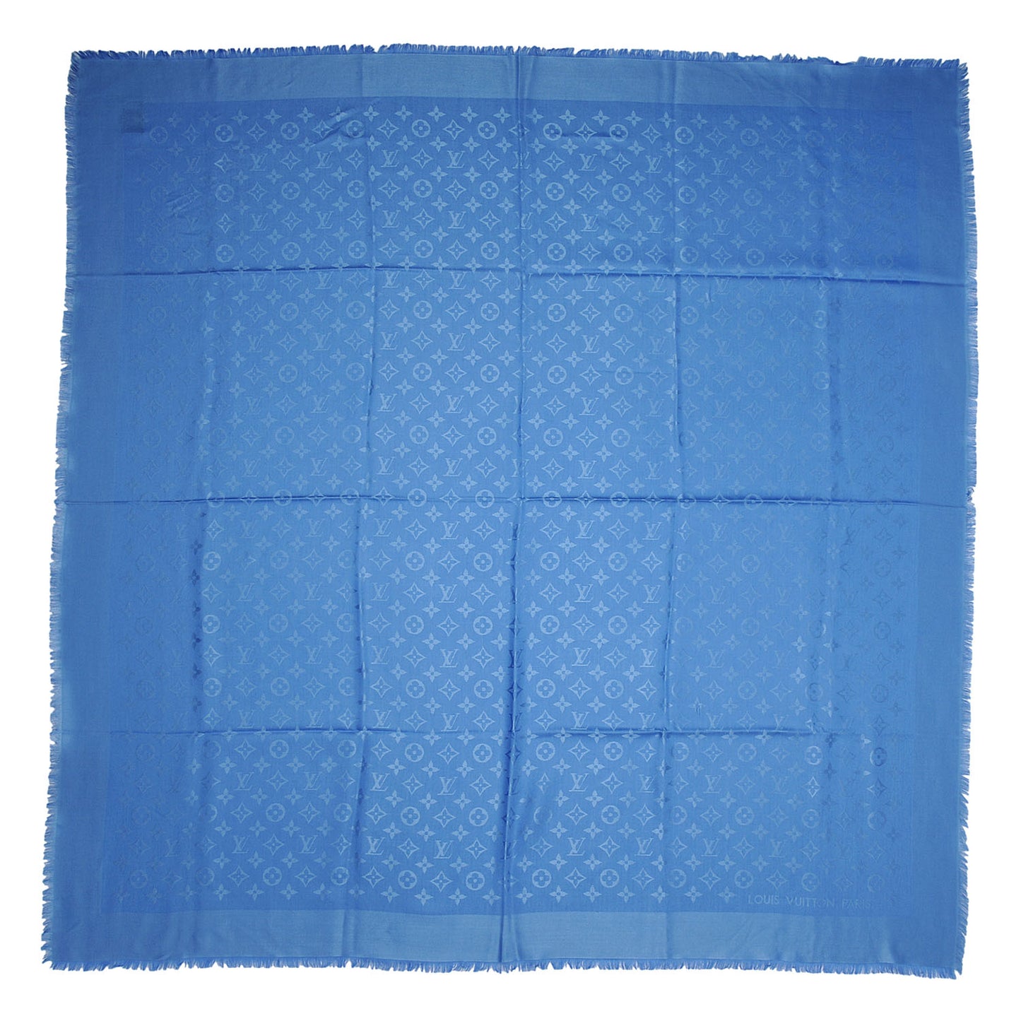 Wool Silk Monogram Shawl Blue
