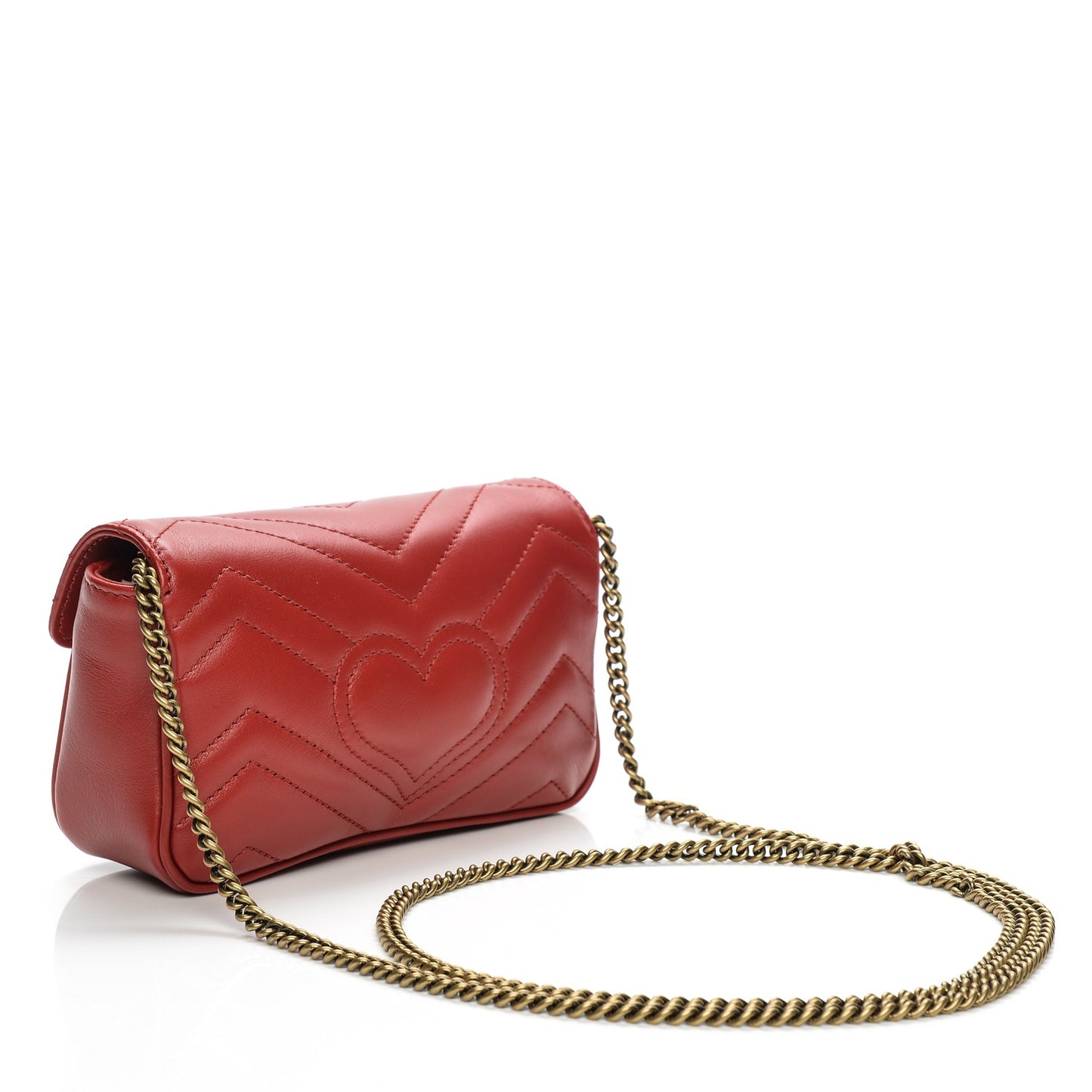 Calfskin Matelasse Super Mini GG Marmont Shoulder Bag Hibiscus Red