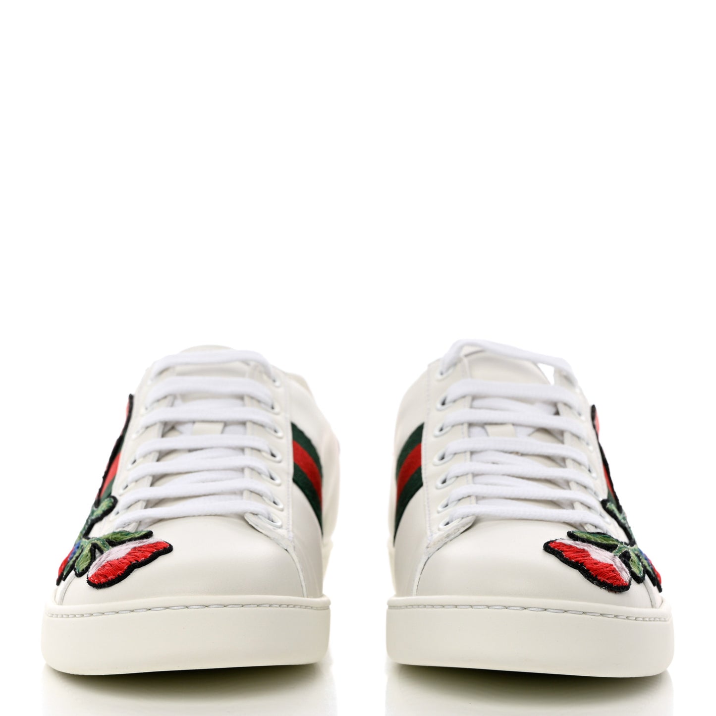 Calfskin Web Floral Embroidered Womens Ace Sneakers 38 White