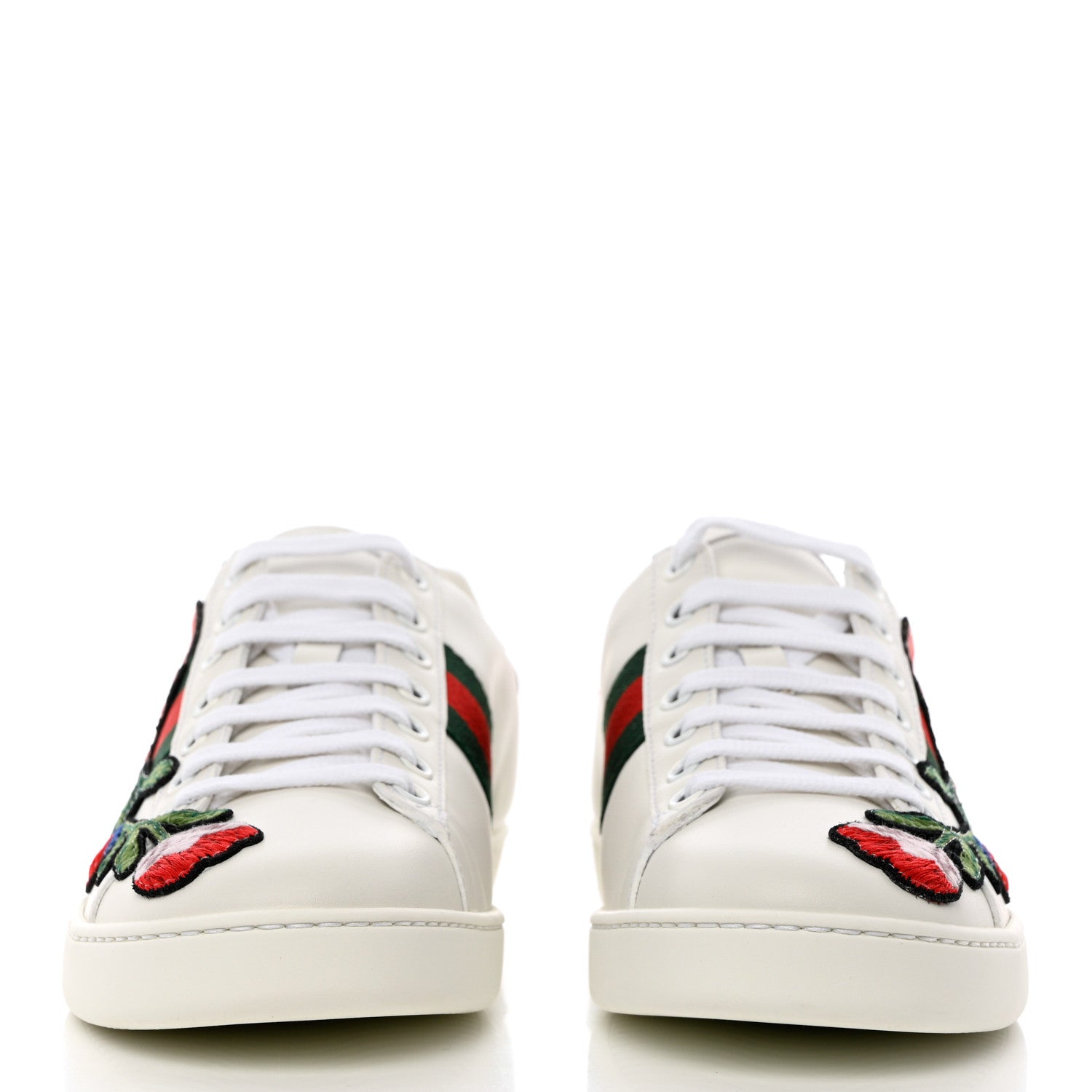 Gucci Calfskin Web Floral Embroidered Womens Ace Sneakers 38 White 2 of 9