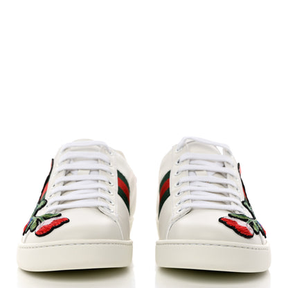 Gucci Calfskin Web Floral Embroidered Womens Ace Sneakers 38 White 2 of 9
