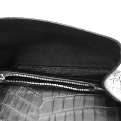 Saint Laurent Calfskin Crocodile Embossed College Monogram Satchel Black 5 of 12