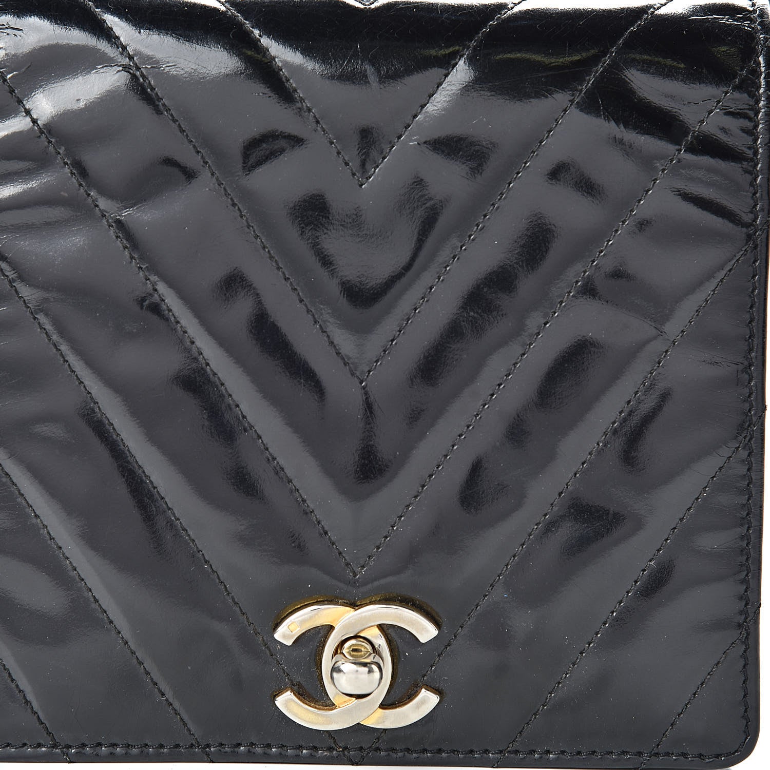 Chanel Patent Chevron Quilted Belt Bag 80 32 Black 10 of 24