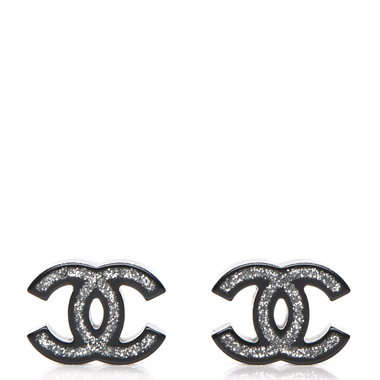 Chanel Resin CC Earrings Silver Black 1 of 7