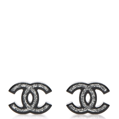Chanel Resin CC Earrings Silver Black 1 of 7