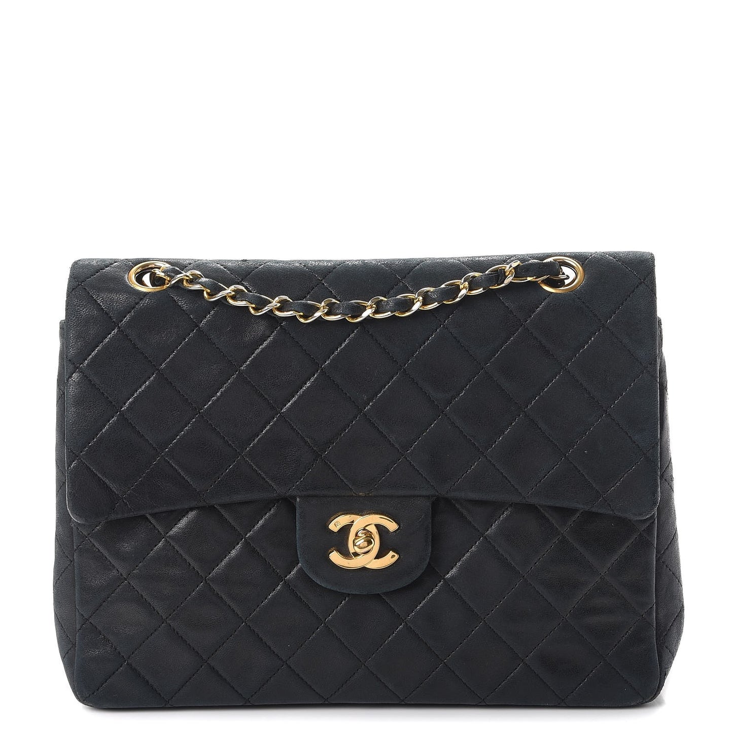 Lambskin Quilted Medium Double Flap Black